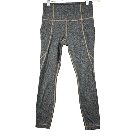 Athleta Pants - ATHLETA Gray Leggings Womens Size XSP Gold Stitching Pockets Performance Yoga